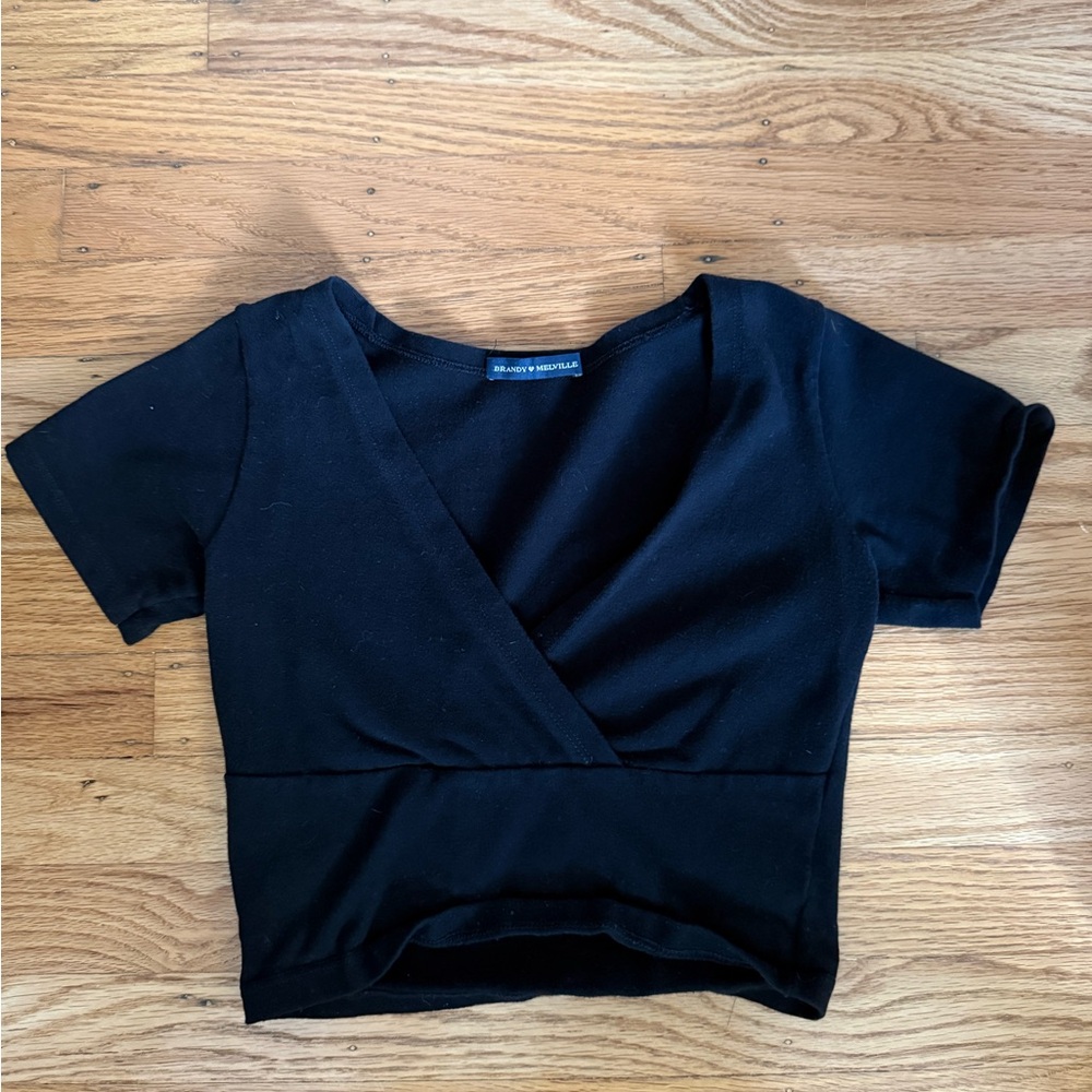 Brandy Melville Black Wrap Crop Top